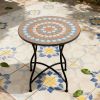 Round 24-inch Black Tan Mosaic Tile Star Pattern Bistro Table with Metal Legs