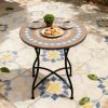 Round 24-inch Black Tan Mosaic Tile Star Pattern Bistro Table with Metal Legs