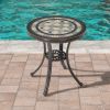 Round Ceramic Tile Bistro Style Outdoor Patio Table with Bronze Metal Base