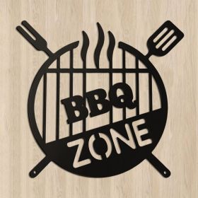 Vintage 3D Rustic Metal Wall Sign - Round Distressed Iron BBQ Zone (Option: Wrought iron decoration)