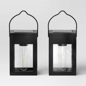 2pk Solar LED Outdoor Deck Lantern Lights Matte Black (Option: 2Pack)